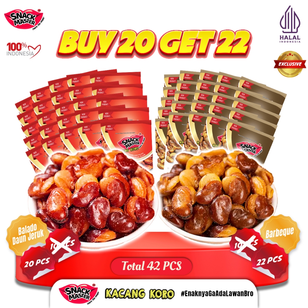 

[PAKET HEMAT] KACANG KORO BBQ BALADO DAUN JERUK BUY 50 FREE 60 | BUY 30 FREE 32 KORO | BUY 20 FREE 22 KORO | BUY 3 FREE 3 Kacang Koro Kulit Mix Rasa - SNACK MASTER Cemilan Makanan HALAL