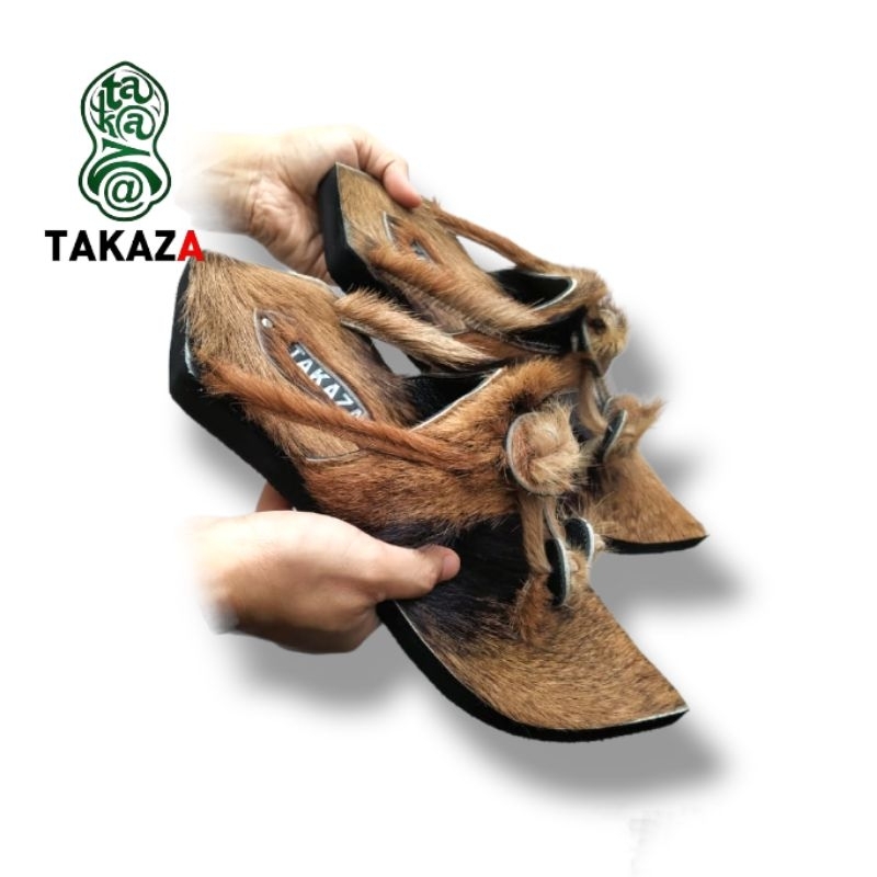 TAKAZA Sandal Terompah Kulit Berbulu Premium