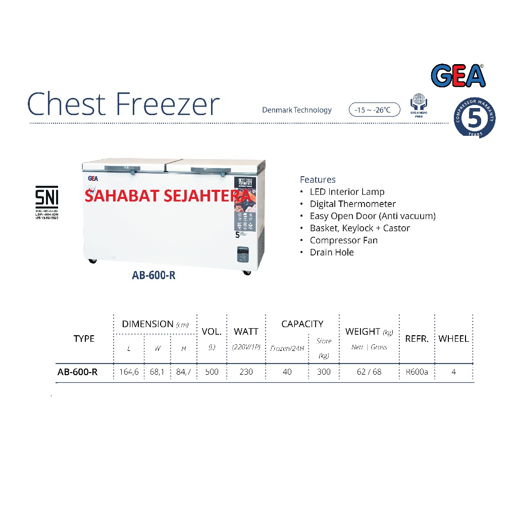 GEA Chest Freezer AB-600-R Freezer Box Kapasitas 500Liter