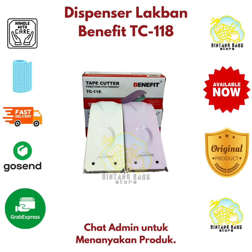 

[HARGA 1 LUSIN] BENEFIT TC-118 - TAPE CUTTER / DISPENSER LAKBAN ERGONOMIS - STAINLESS STEEL BLADE