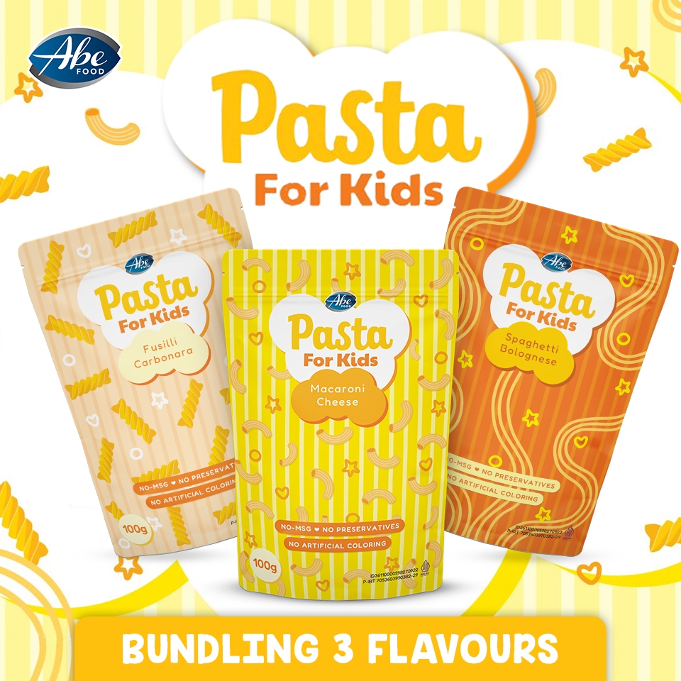 

Abe Food Pasta For Kids Bundle All Variant/ Fusili Carbonara/ Macaroni Cheese/ Spaghetti Bolognese/ Cemilan Anak/ Tanpa MSG