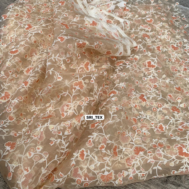 kain organza motif - kain organza print - kain organza motif bunga - kain antik organza