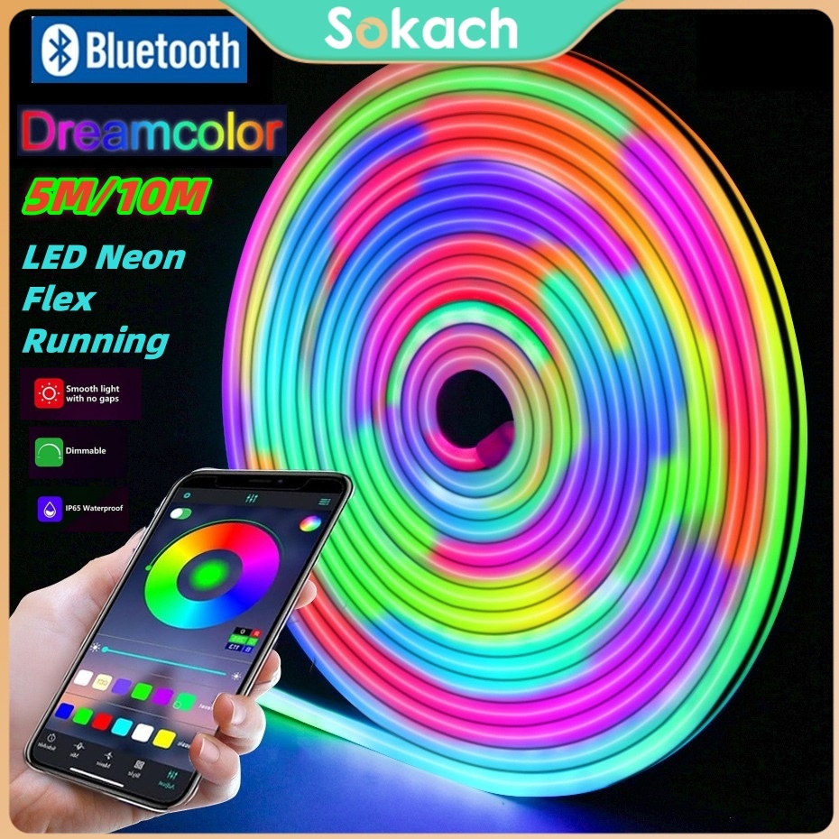 Lampu Neon Flex LED Neon Flex Running Lampu LED Strip Running (5M/10M) Waterproof RGBIC Flex Ribbon 