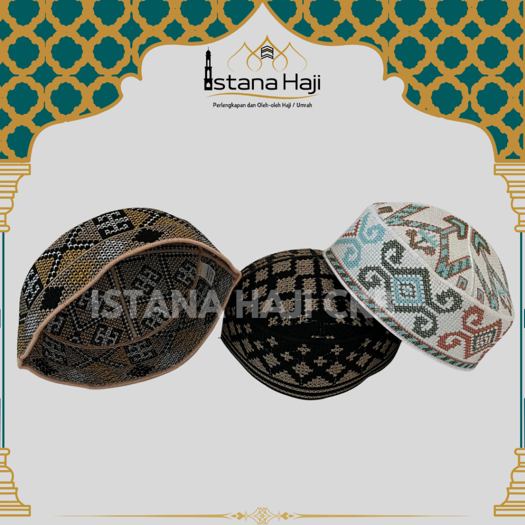 Songkok Pakistan Peci Rajut Pakistan Kopyah Motif Pakistan full bordir Tebal Bisa di Tekuk