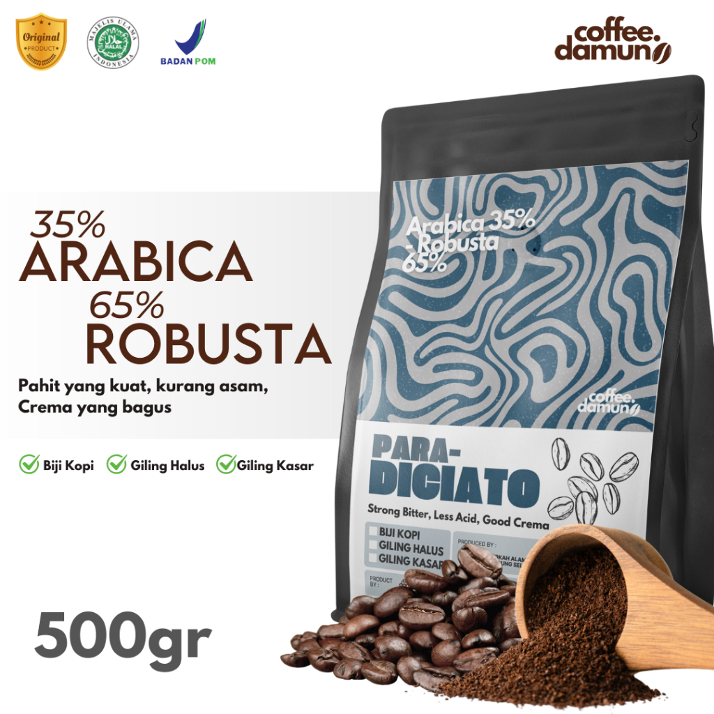 

Biji Kopi Bubuk Kasar Halus House Blend Coffee 65% Arabika 35% Robusta for kekinian kopi susu 500gr