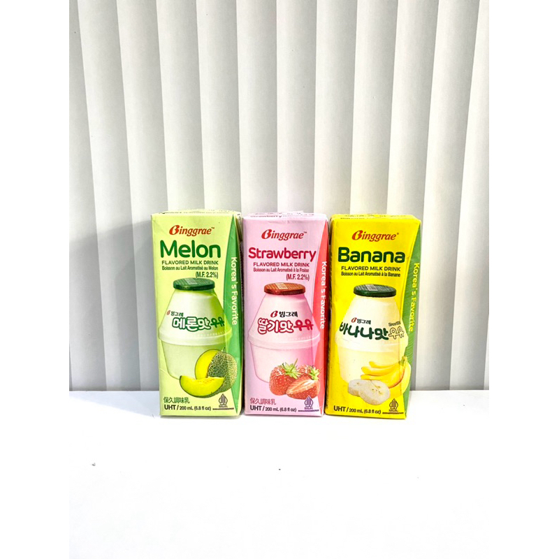 

Binggrae Milk Korean Drink Banana Strawberry Melon Halal 200 ml