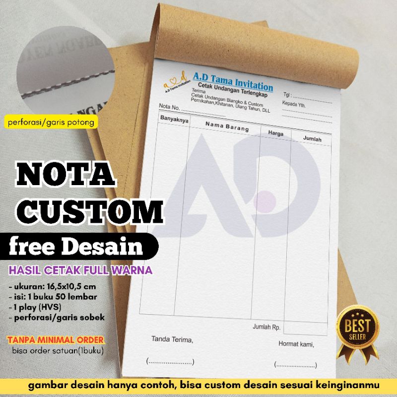 

Cetak Buku Nota Satuan / kwitansi / satuan / free desain ukuran 1/4 folio / buku nota /bon
