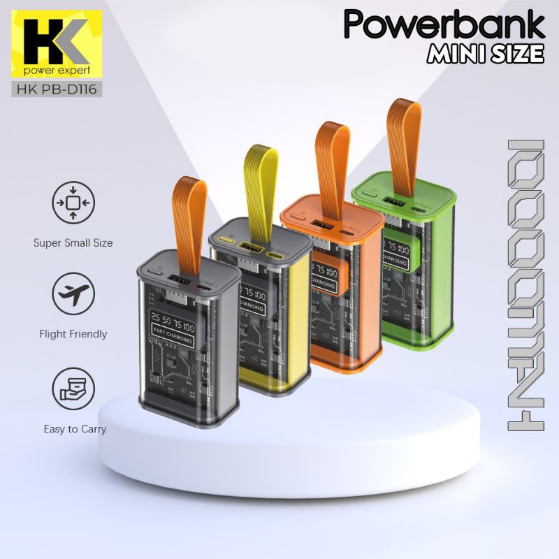 HK D116 Mini powerbank 10000mah Fast Charge USB Type C with LED Light indikator