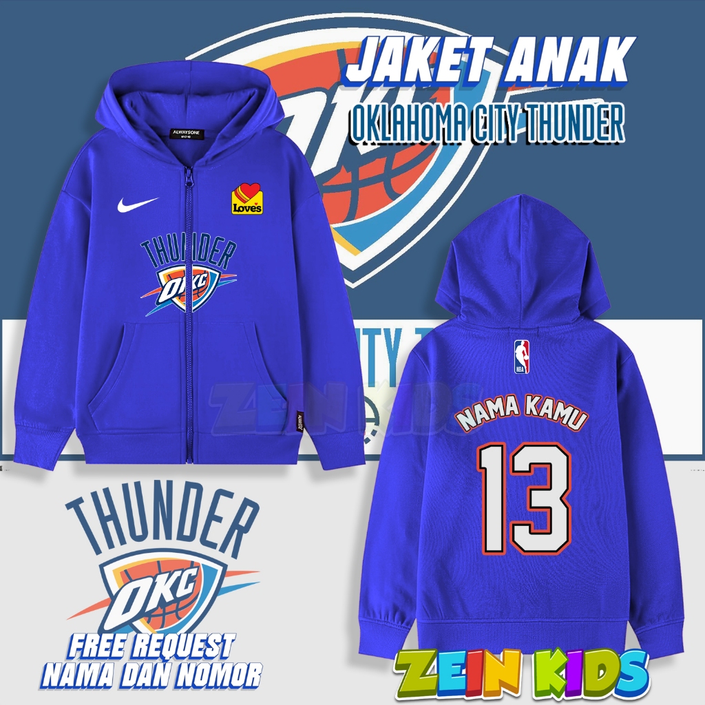 Hoodie Anak NBA Oklahoma City Thunder / Jaket NBA Anak / Jaket Basket Anak