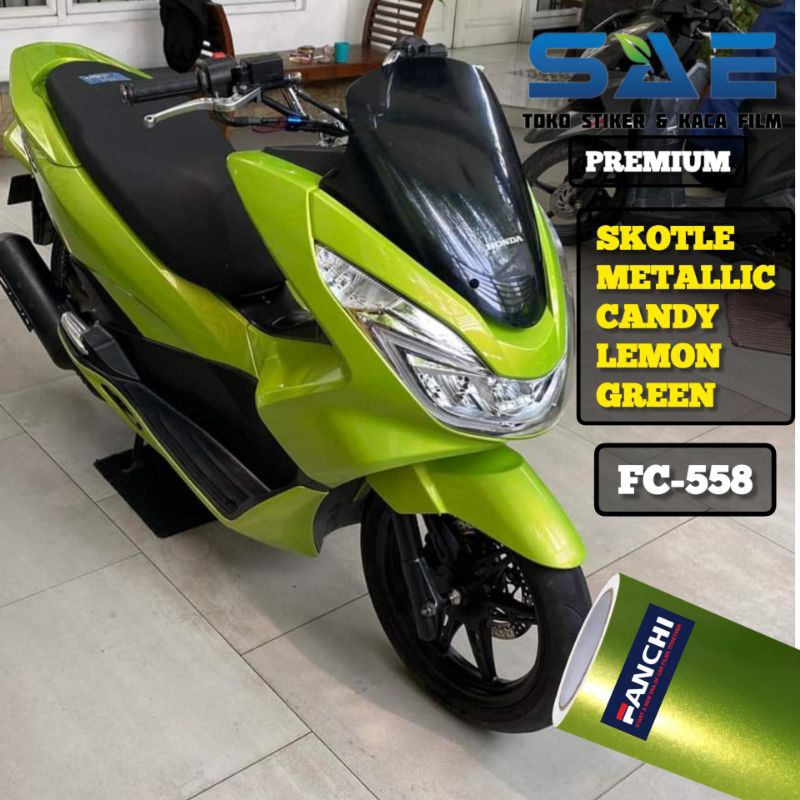 Skotlet Hijau Lemon Green Metallik Candy Glossy Sticker Motor Fanchi Premium