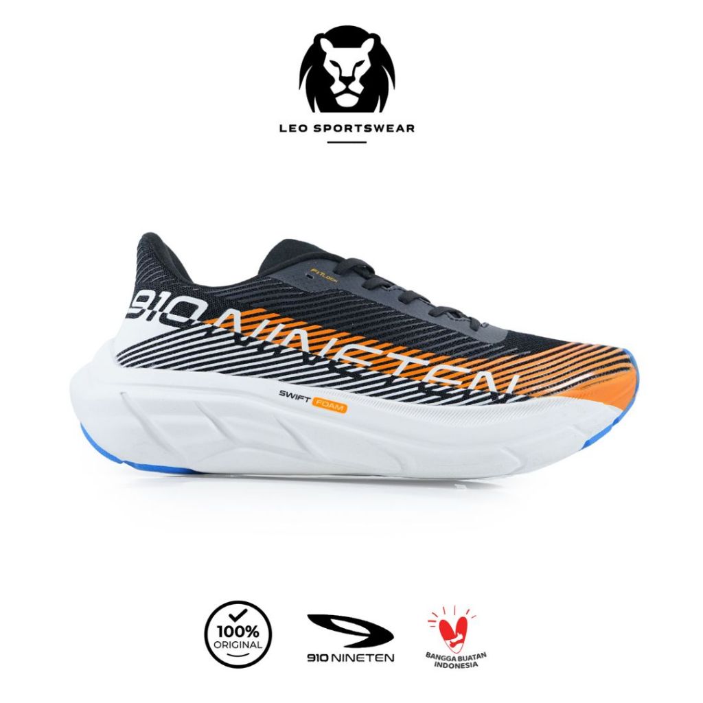 910 Sepatu lari REISHIKA BOLSTER  - HITAM/JINGGA/PUTIH
