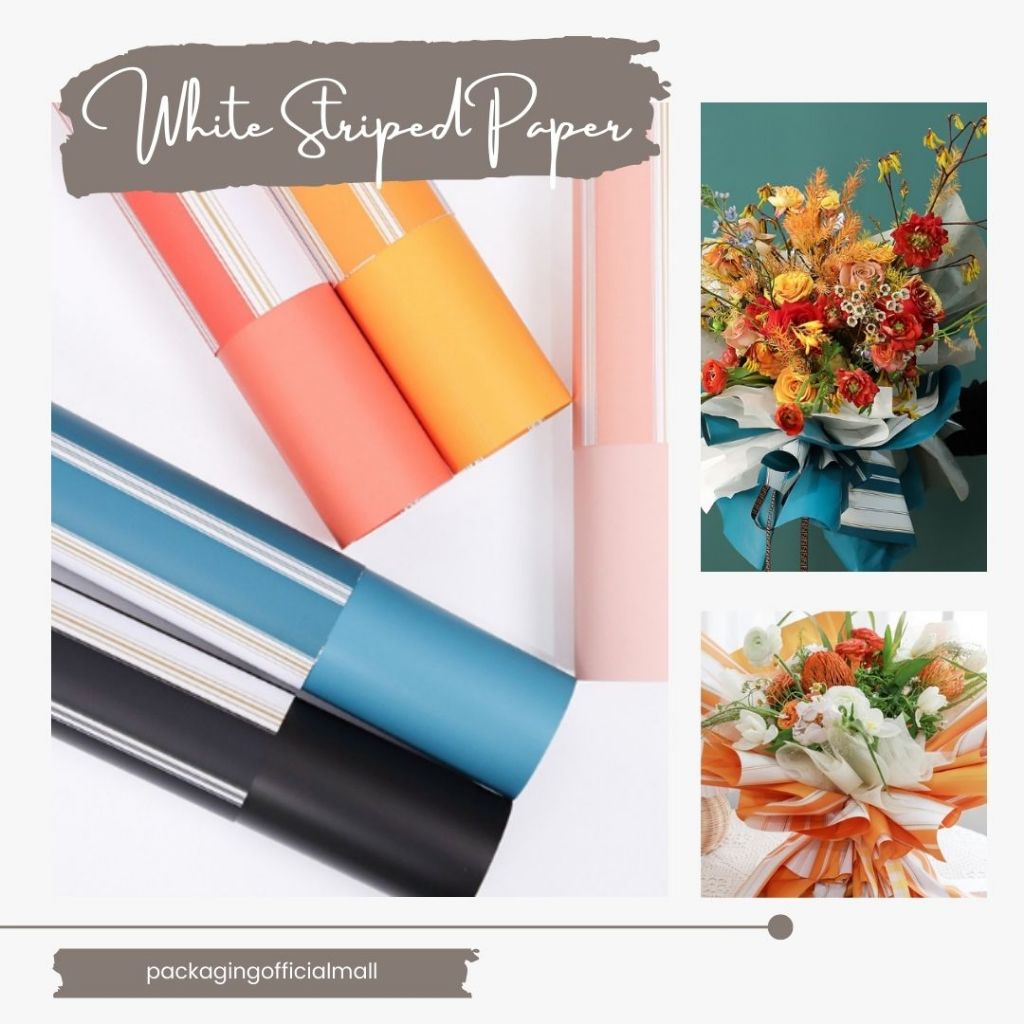 

WHITE STRIPED PAPER / CELLOPHANE / FLORIST PAPER / KERTAS BUKET BUNGA / WRAPPING WRAPPER