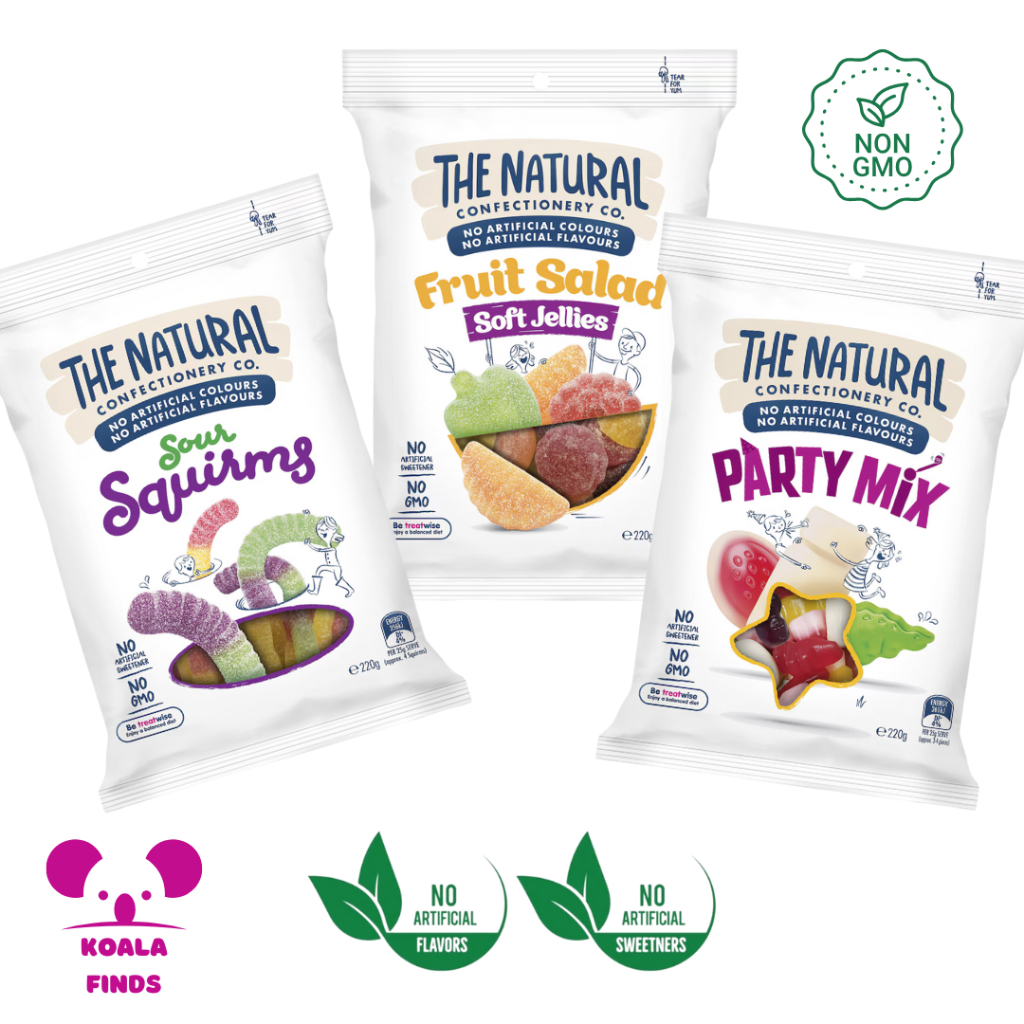 

The Natural Confectionery Co. Lollies - Party Mix - Sour Squirms - Fruit Salad Soft Jellies | 220g