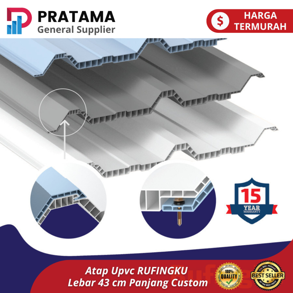 atap upvc double layer 12mm RUFINGKU - Inovasi Baru Atap upvc lebar 43cm