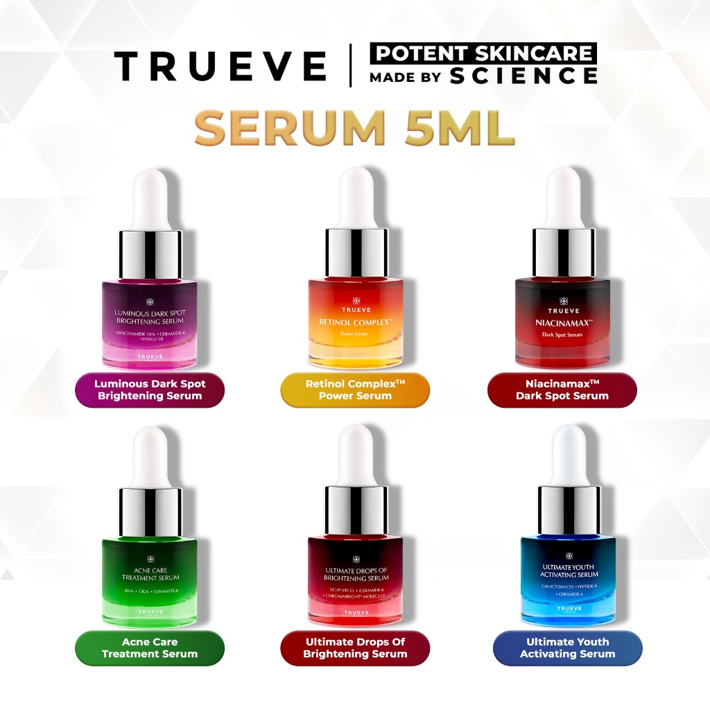 TRUEVE Travel Size Serum 5ml - Brightening , Dark Spot , Bebas Jerawat , Retinol , Anti Aging