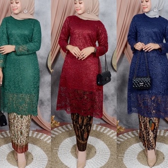HJ6 Setelan Kebaya Tunik Brokat Jumbo LD 13 CM  Kebaya Modern  Kebaya Favorite  Batik Couple  Kebaya