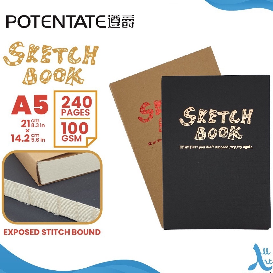 

Langsung Beli Buku Sketsa Potentate A5 Exposed Stitch Bound Sketchbook Sketchbook Potentate A5 Black Craft 1 GSM 12 Sheet SHSNP