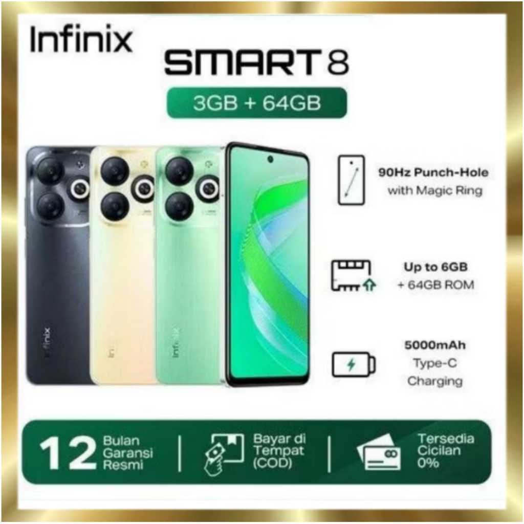 INFINIX SMART 8 RAM 3/64 GARANSI RESMI INFINIX INDONESIA HP SECOND BERKUALITAS TERSEDIA 2 PILIHAN WA