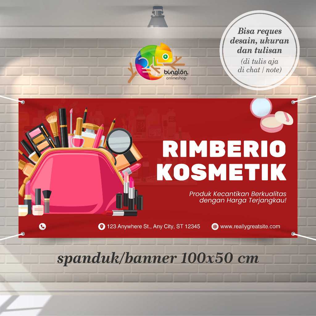Cetak Spanduk Banner Merah dan Putih Modern Toko Kosmetik