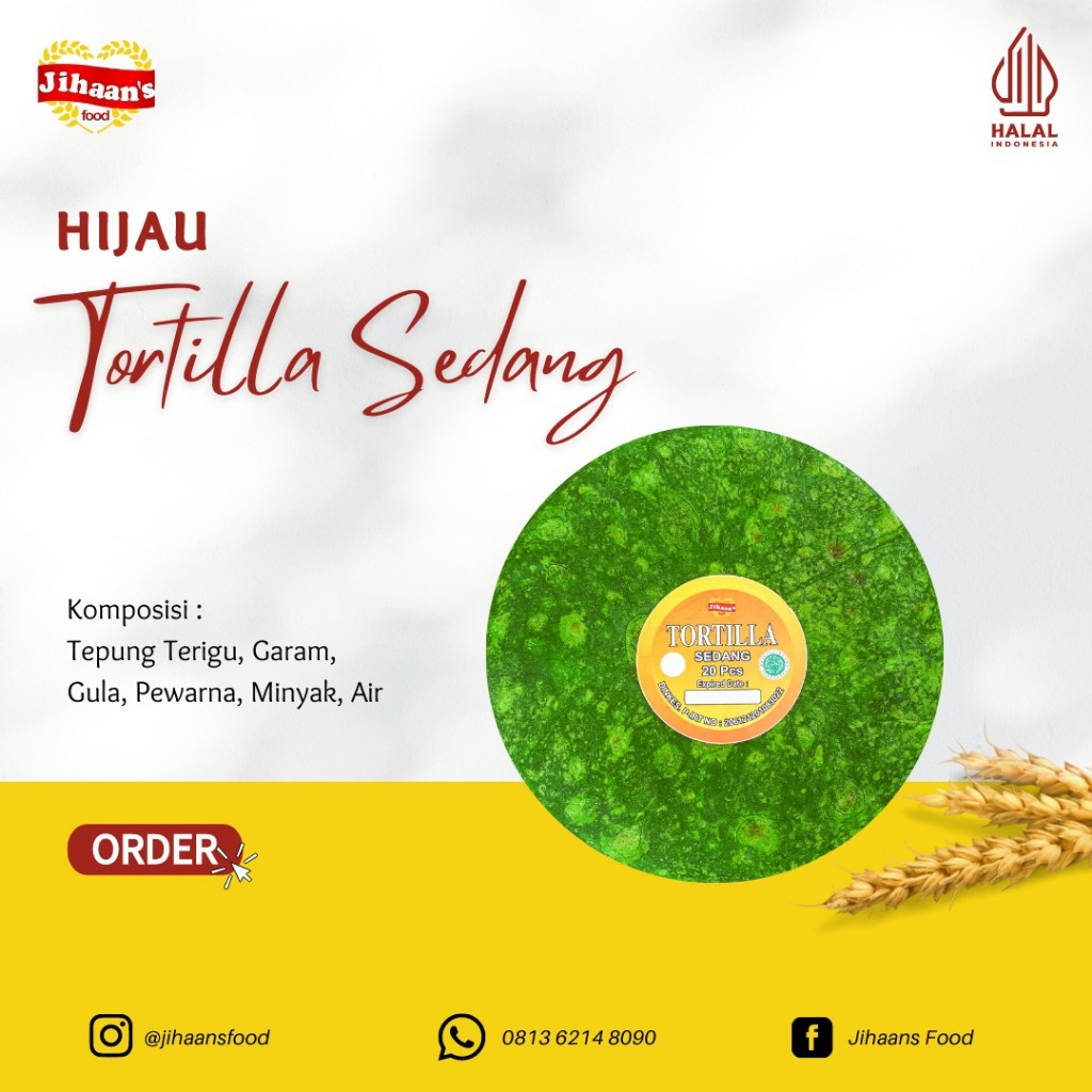 

Kulit Kebab - Tortilla Warna Hijau 20 Pcs - Jihaan's Food Medan