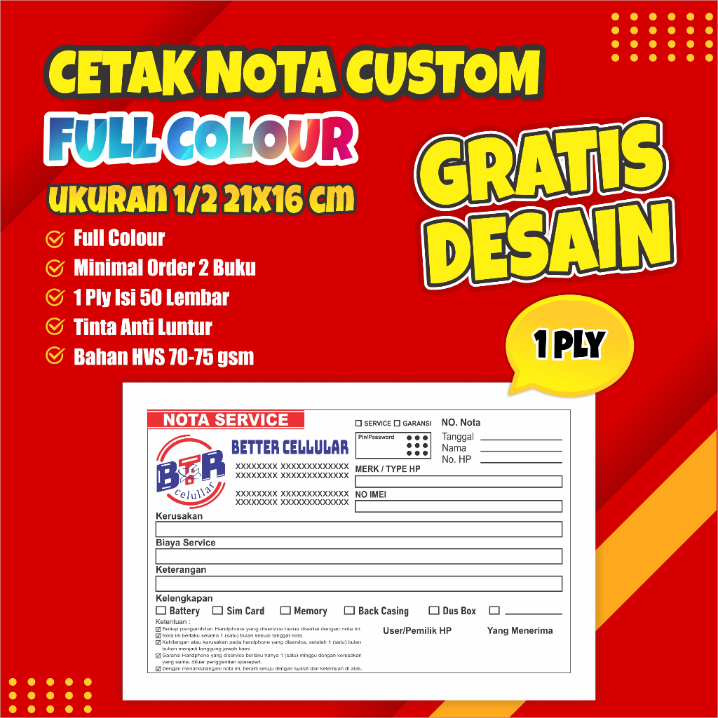 

Cetak Nota Full Colour 1 Ply Ukuran 1/2, Cetak Nota Nama Toko Sendiri