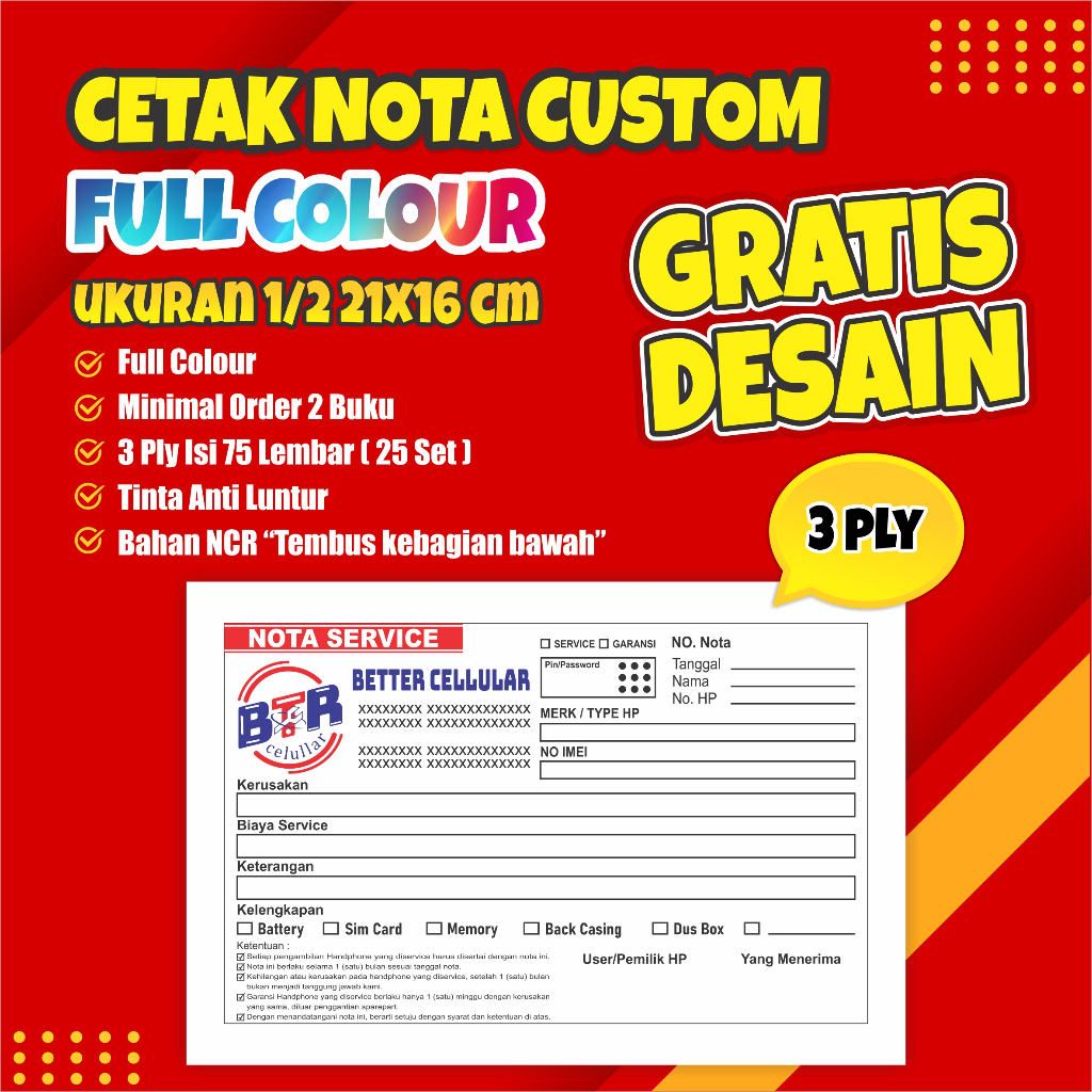 

Cetak Nota Full Colour 3 Ply Ukuran 1/2, Cetak Nota Nama Toko Sendiri