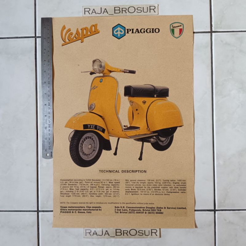 Poster brosur katalog iklan jumbo jadul lawas Piaggio Vespa Rally 200 2tak 2T