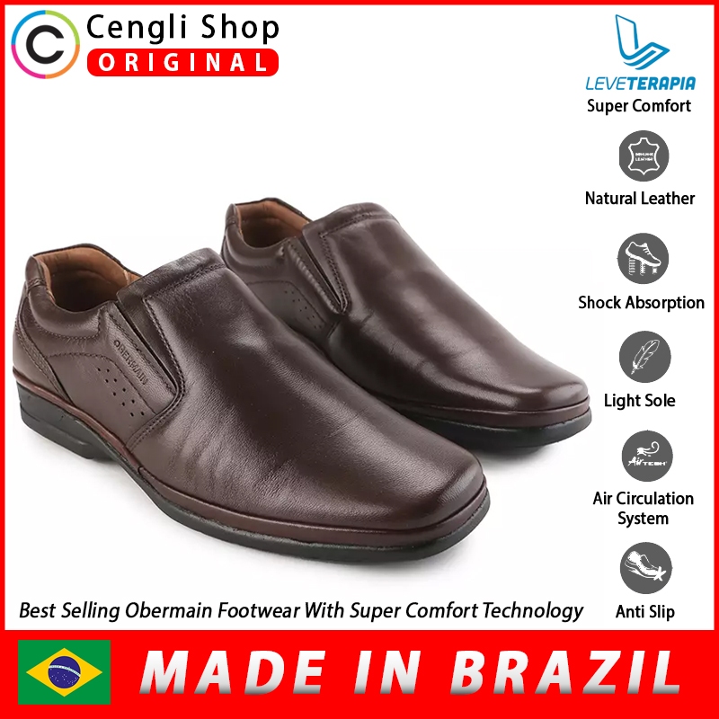SEPATU OBERMAIN PANTOFEL KULIT KERJA KANTOR FORMAL PRIA BRANDED ORIGINAL ASLI ORI COKLAT BROWN OM02