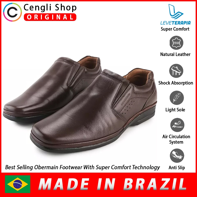 SEPATU OBERMAIN PRIA ORIGINAL PANTOFEL FORMAL KULIT ASLI COKLAT OM02