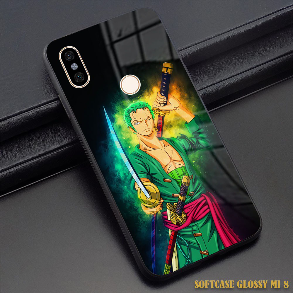 CUSTOM CASE Glossy ALL TYPE Xiaomi Mi 8 LITE XIAOMI MI 8 |AA30| Anime One Piece Zoro DESIGN PREMIUM