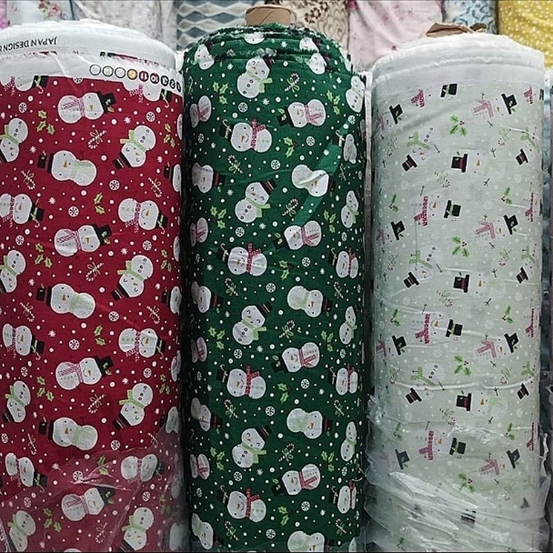 katun motif Christmas - bahan kain katun japan design - motif natal
