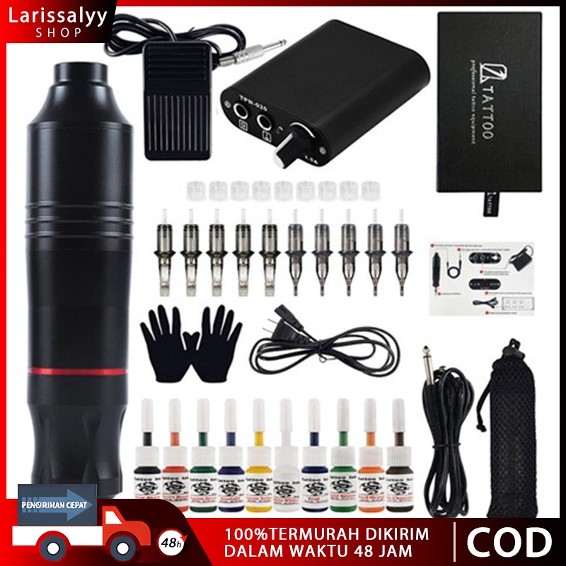 ORI/COD Set pena tato/set lengkap alat tato Mesin Tattoo Pen Machine Tattoo Rotary Pen Full Set Alat