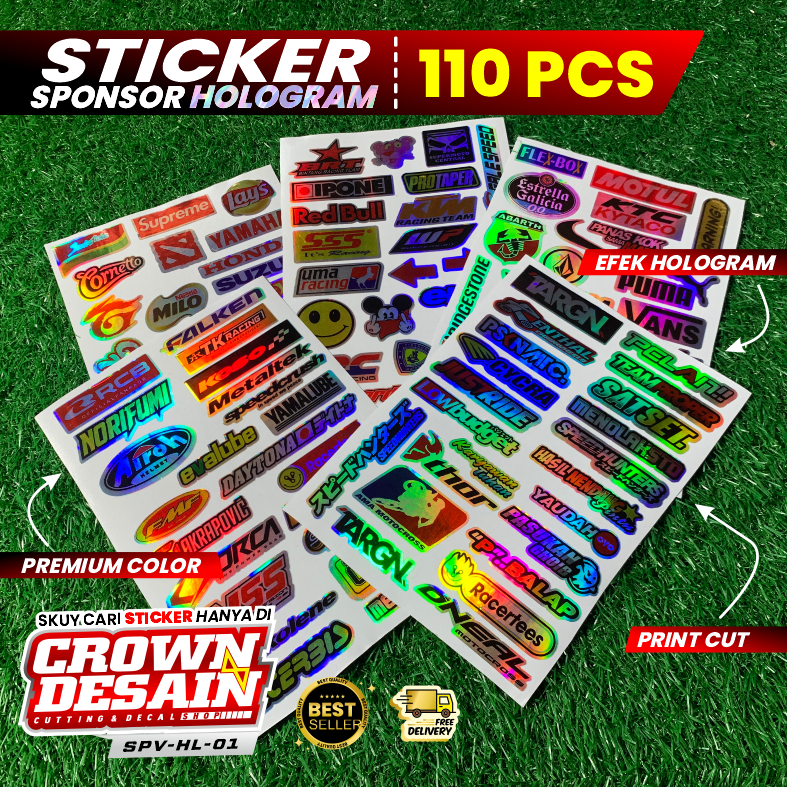 Stiker Pack Hologram Isi 110pcs - Stiker Sponsor Racing Aesthetic Hologram Princut Untuk Tumblr Moto