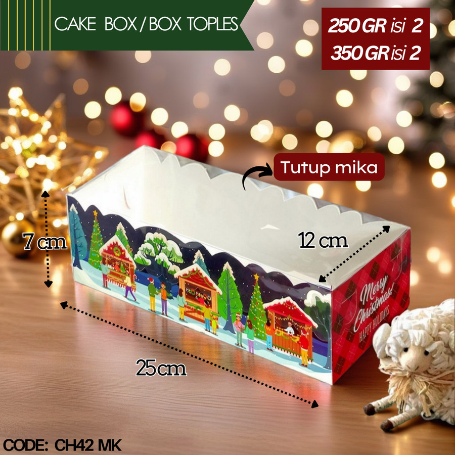 

Box Packaging Hampers Bolu Gulung Edisi Natal Kotak Muat 2 Toples 250 gr Ukuran 12 x 25 x 7 cm