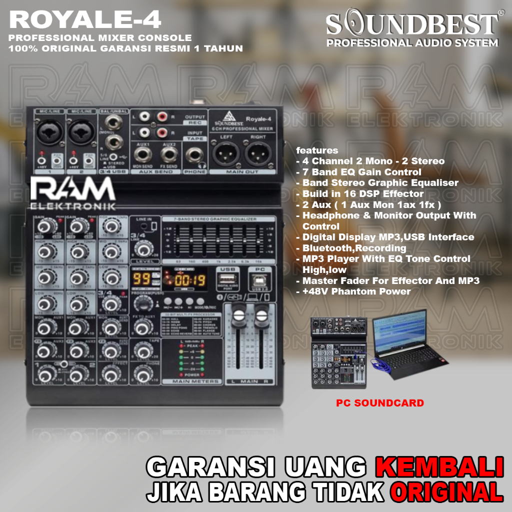 Mixer 4 Channel SOUNBEST ROYALE 4 | ROYALE4 USB Bluetooth Recording Original