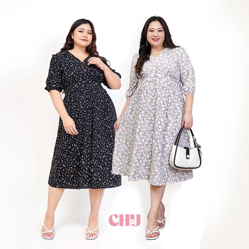 CHU - Adenium Flora Midi Dress LILAC | Gaun Big Size / Plus Size / Oversize