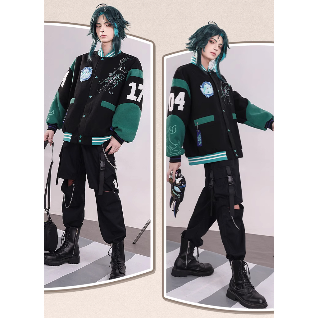 Vigilant Yaksha Varsity Jacket Xiao Genshin Impact Jaket Cosplay Keren