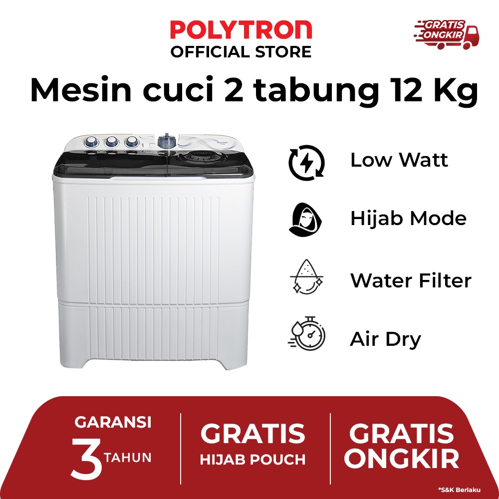 Mesin cuci POLYTRON Primadona Giant 2 tabung 12 Kg PWM 1203X