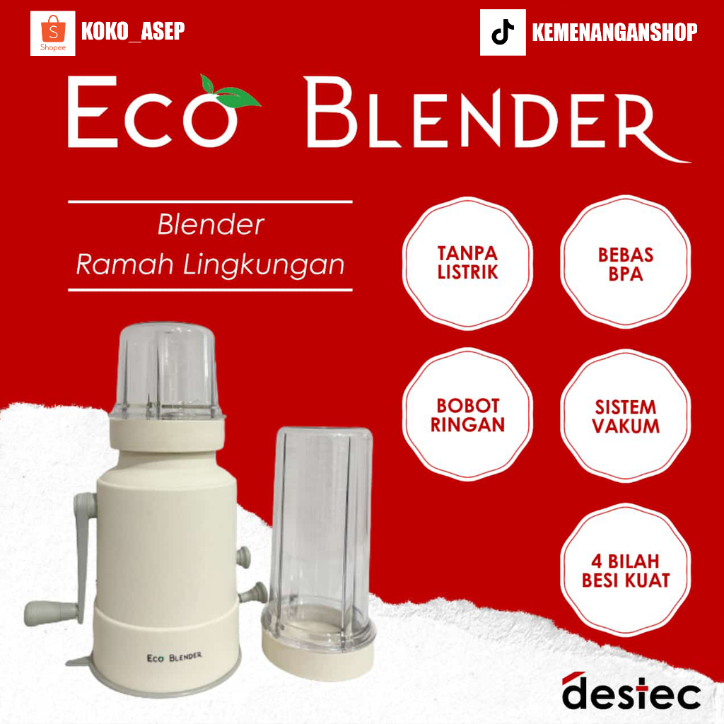 Blender Chopper Manual Penghalus Bumbu Dapur Pembuat Jus MPASI Pop Ice Praktis Destec Eco Blender