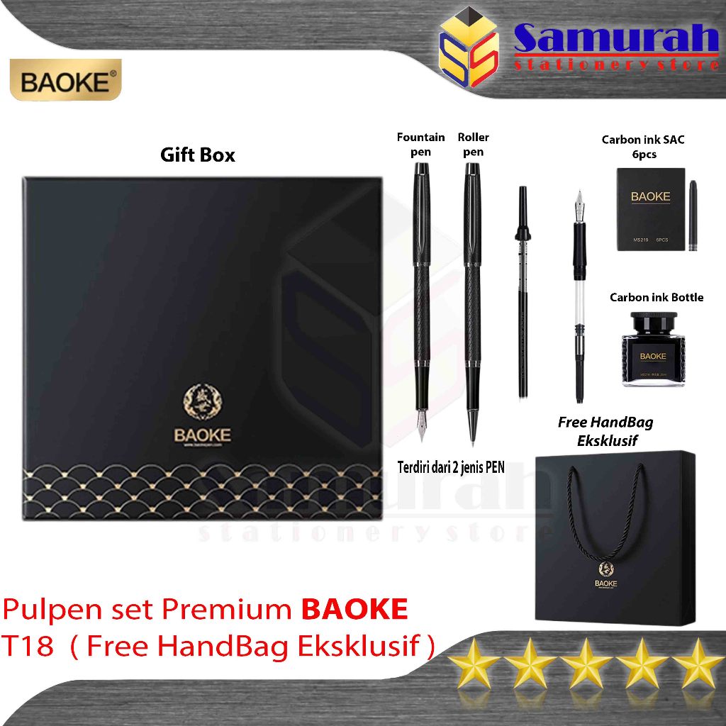 

Pulpen Tinta Iridium Baoke T 18 Set / Metal Fountain & Roller Pen Gift Premium T18 + Refill - 1 Set With Box