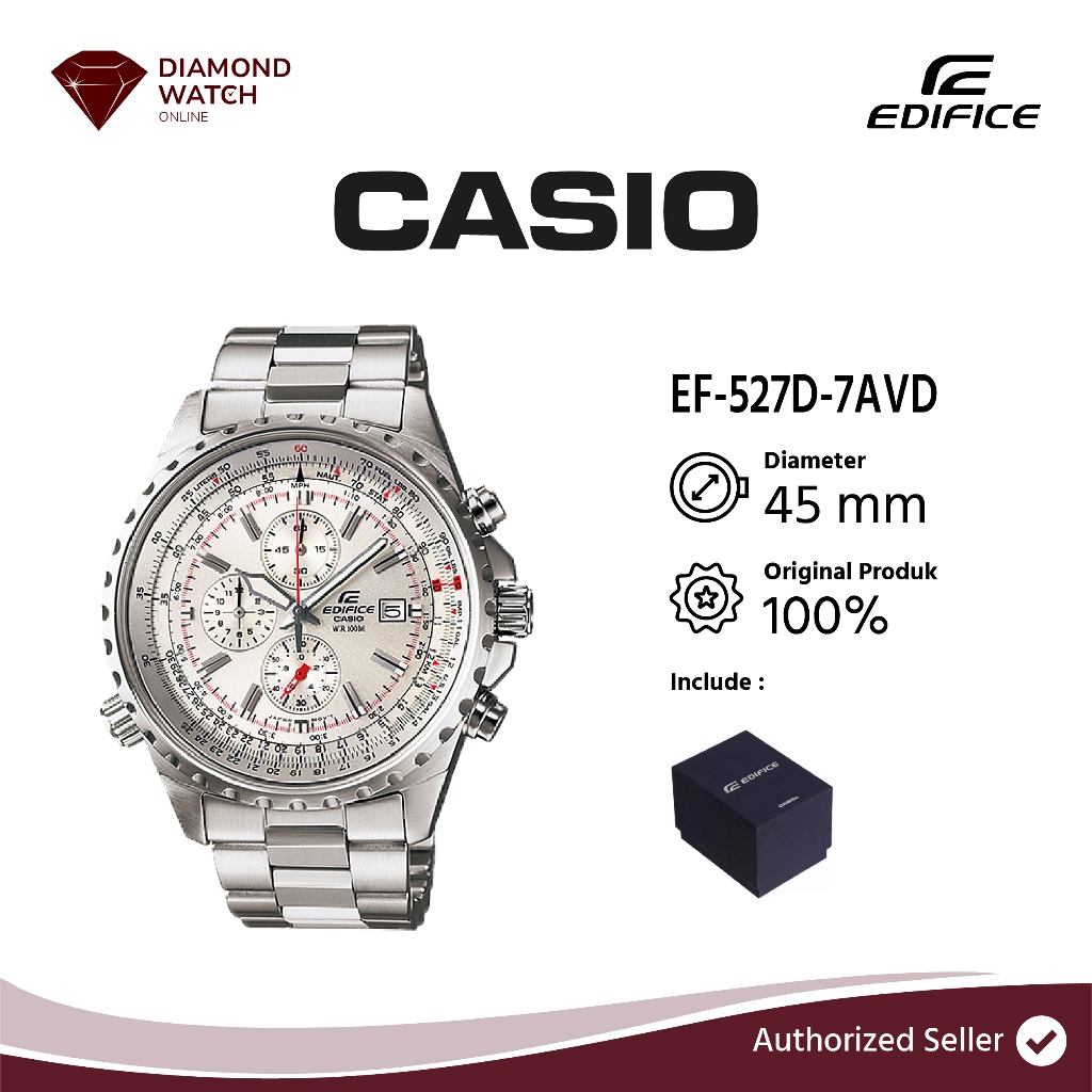 Casio Edifice Chronograph Mens Watch 45 mm White Dial Stainless steel EF-527D-7AVD