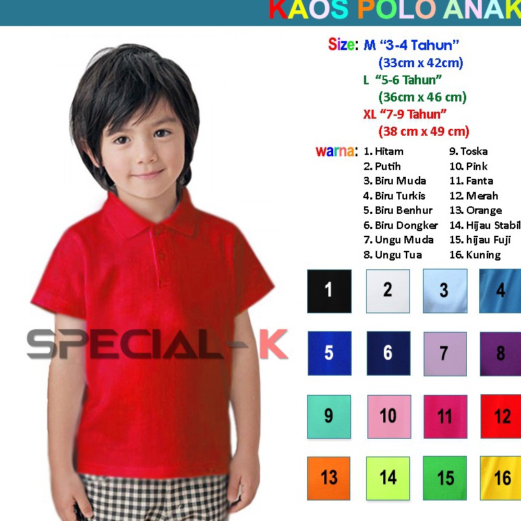 Lagi Tren Kaos Kerah Anak Kaos Polo Shirt anak  Polos bahan pique PE