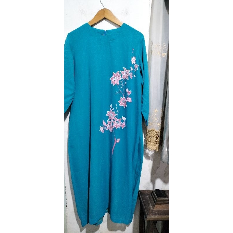 Gamis Long Dress Jumbo Wanita Sulam Tangan Kapalo Samek Cantik