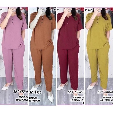 SETELAN PAJAMAS CRINKLE AIRFLOW / SETELAN KEKINIAN / ONE SET CRINGKEL / ONE SET WANITA JUMBO