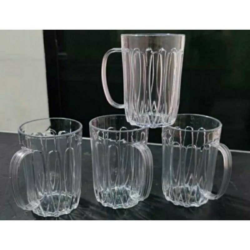 GELAS MUG GAGANG PLASTIK BELIMBING MOTIF 400 ML / GELAS MUG GAGANG PLASTIK KRISTAL TEBAL HONEY