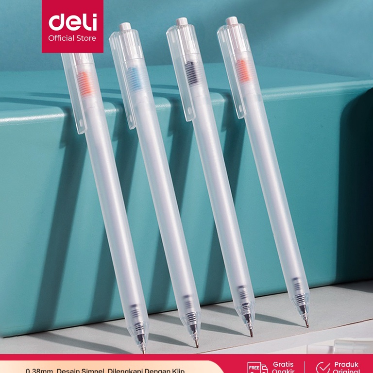 

KODE F58E Deli Gel Pen Pulpen Gel 38mm Tinta Hitam Isi 12 Retracable Desain Unik A115