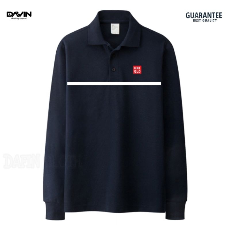 Kaos Kerah Pria Polo shirt Lengan Panjang Uniqlo Chest Strip