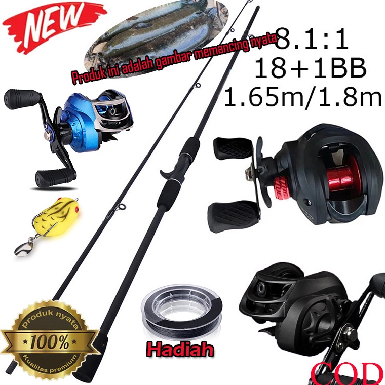 Terlaris HAIYI FISHING Joran Pancing Set Carbon Baitcasting Fishing Rod Metal Reel Max Drag 8kg Mate