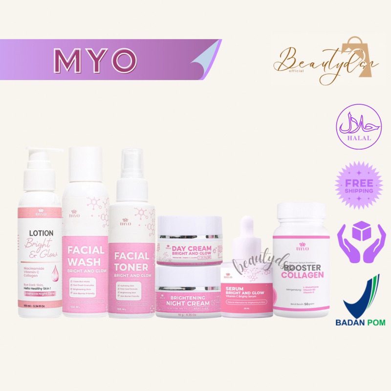 MYO SET SKINCARE ARBUTIN WHITENING GLOW 1 SET 4 ITEM + FREE POUCH susah putih bekas jerawat