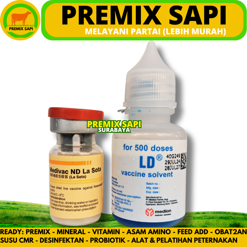 VAKSIN ND LASOTA DOSIS 500 EKOR + PELARUT MEDIVAC MEDION - Vaksin Ayam Tetes Mata Nd Lassota Tetelo